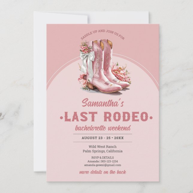 Invitation Dernier Rodeo Blush Pink Cowgirl Boots Week-end (Devant)