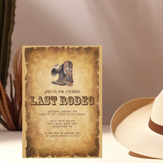 Invitation Dernier Rodeo Cowboy Bachelor Party Grunge Brown (Créateur téléchargé)