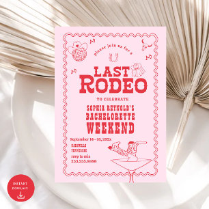 Invitation Dernier Rodeo Cowgirl rose et rouge Bachelorette