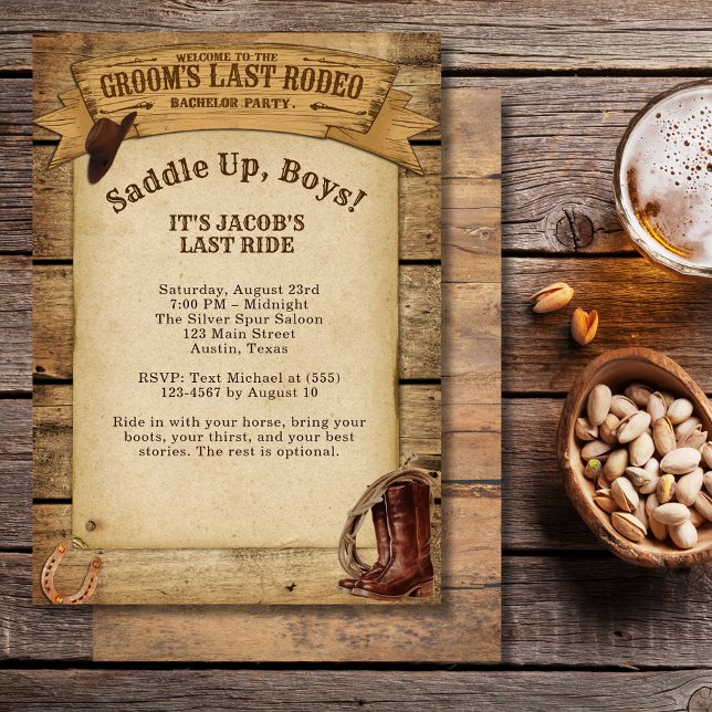 Invitation Dernier Rodéo de Groom Saddup Boys Bachelor Party (Groom’s Last Rodeo Saddle Up Boys Bachelor Party Invitation)