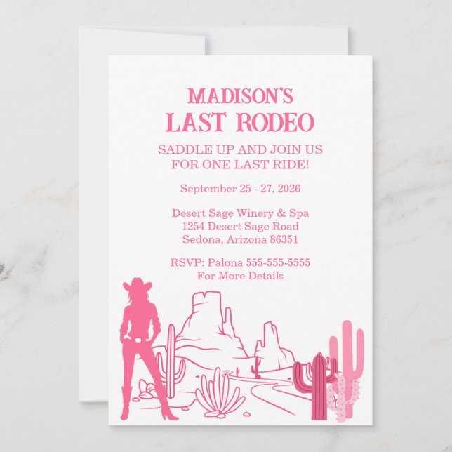 Invitation Dernier Rodeo Pink Bachelorette Party Week-end (Devant)