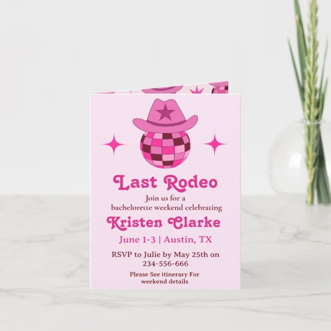 Invitation Dernier Rodeo Pink Disco Cowgirl Bachelorette (Devant)