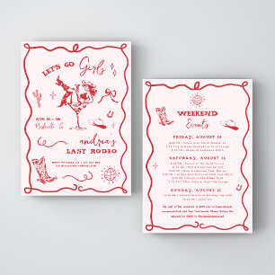 Invitation Dernier Rodéo Rose et Rouge Cowgirl Western Enterr