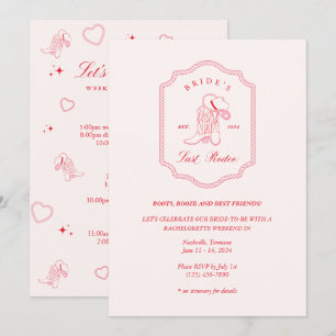 Invitation Dernier Rodéo rose et rouge de la mariée
