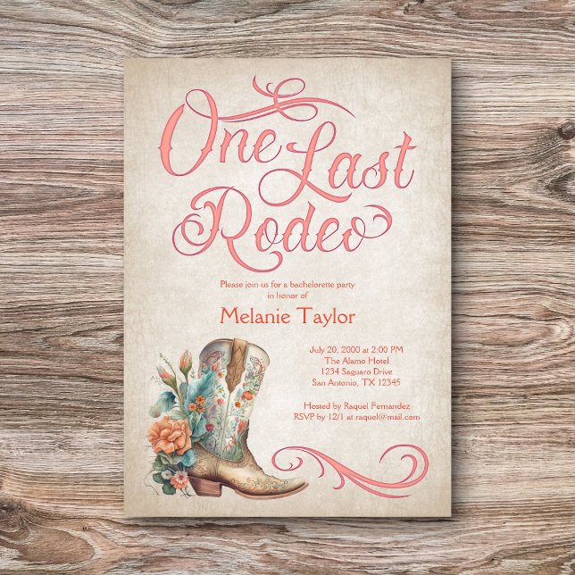 Invitation Dernier Rodeo Vintage Boot Bachelorette Party (Créateur téléchargé)