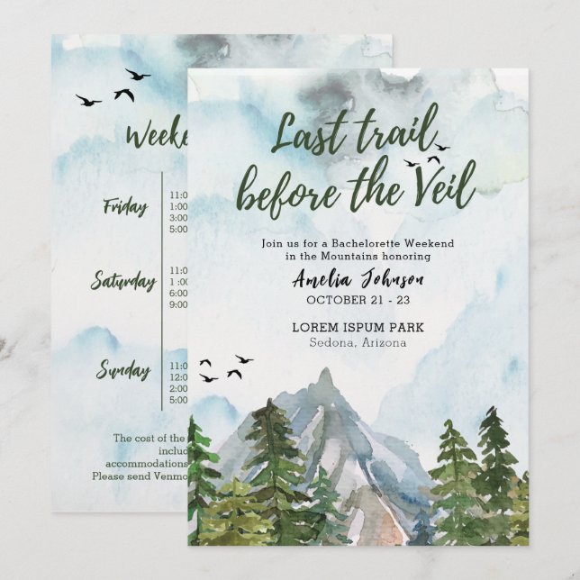 Invitation Dernier sentier avant le week-end de bachelorette  (Devant / Derrière)