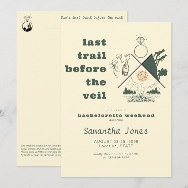 Invitation Dernier sentier avant Veil Green Glamping Bachelor (Devant / Derrière)