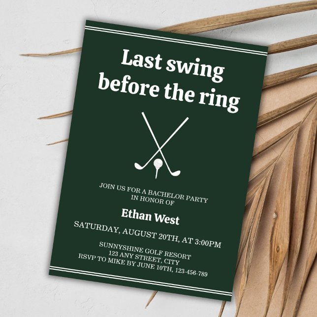 Invitation Dernier Swing Golf élégant Bachelor Party (Last Swing Before The Ring Golf Stylish Bachelor Party Invitation green golfing par-tee)