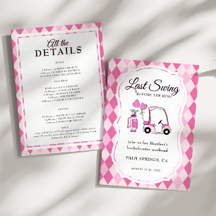 Invitation Dernier Swing Pink Jacquard Golf Bachelorette