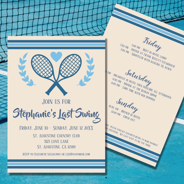 Invitation Dernier Swing Tennis Country Club Bachelorette (Have a bach weekend filled with cocktails and country clubs with this "Last Swing" invitation)