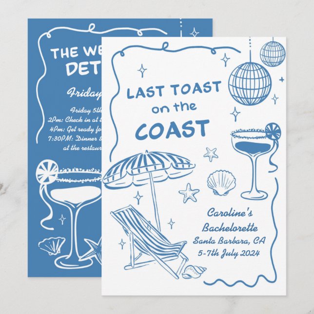 Invitation Dernier Toast Sur La Côte Bachelorette Fête (Devant / Derrière)