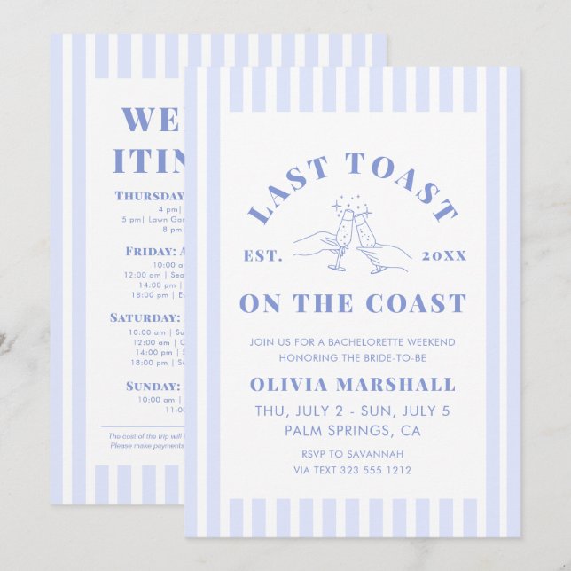 Invitation Dernier Toast Sur La Côte Bachelorette Week-End (Devant / Derrière)