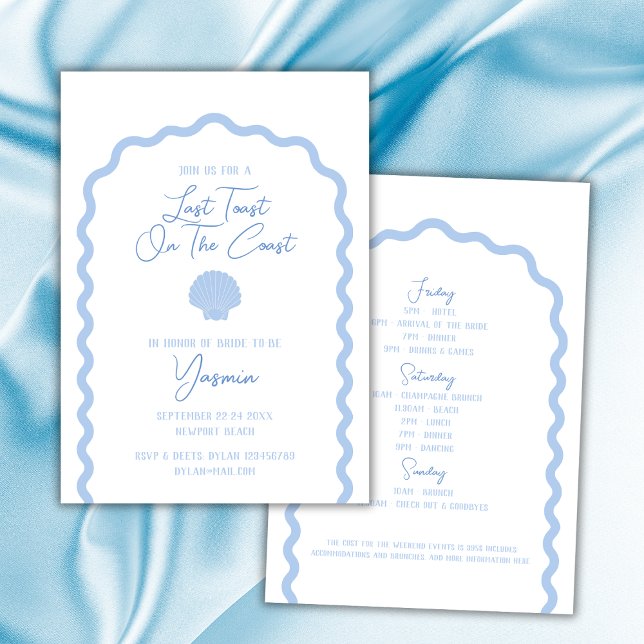 Invitation Dernier Toast Sur La Côte Coquillages Bachelorette (last toast on the coast bachelorette party invitation seashell beach destination weekend itinerary)