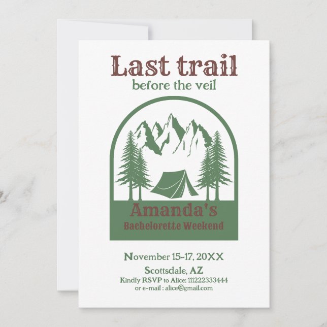 Invitation Dernier Trail Camp Bachelorette Itinéraire Week-en (Devant)