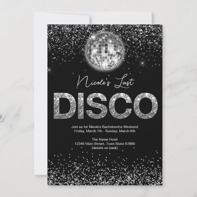 Invitation Dernière Disco Glamour Bachelorette Week-end (Devant)
