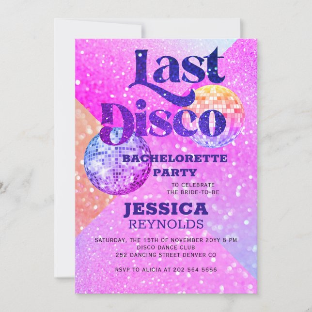 Invitation Dernière disco rétro 70 bachelorette party (Devant)