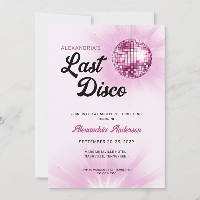 Invitation Dernière Disco Retro Bachelorette Week-end (Devant)