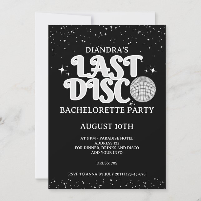 Invitation Dernière Disco Retro Parties scintillant Argent le (Devant)