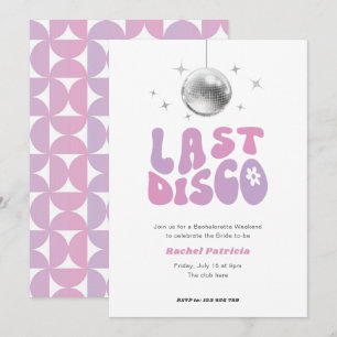 Invitation dernière discothèque rose violet, soirée bachelore