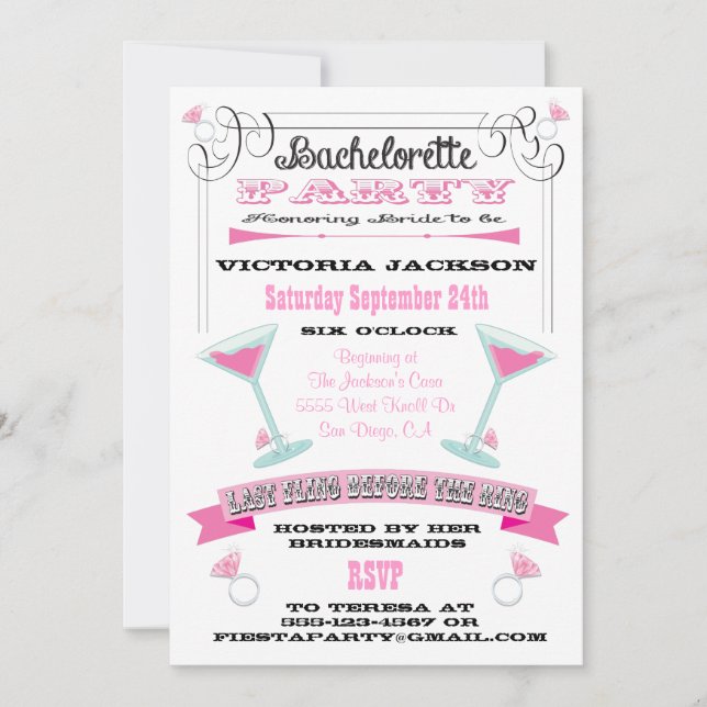 Invitation Dernière Fling avant la Bachelorette de la Ring (Devant)