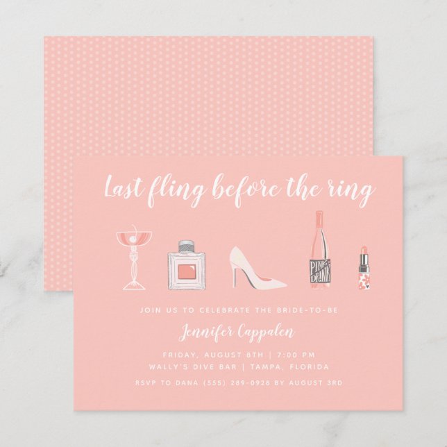 Invitation Dernière Fling avant la Bachelorette de la Ring (Devant / Derrière)