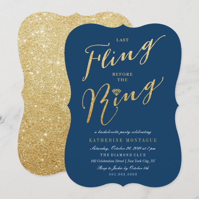 Invitation Dernière Fling Avant Le Ring Chic Bachelorette Par (Devant / Derrière)