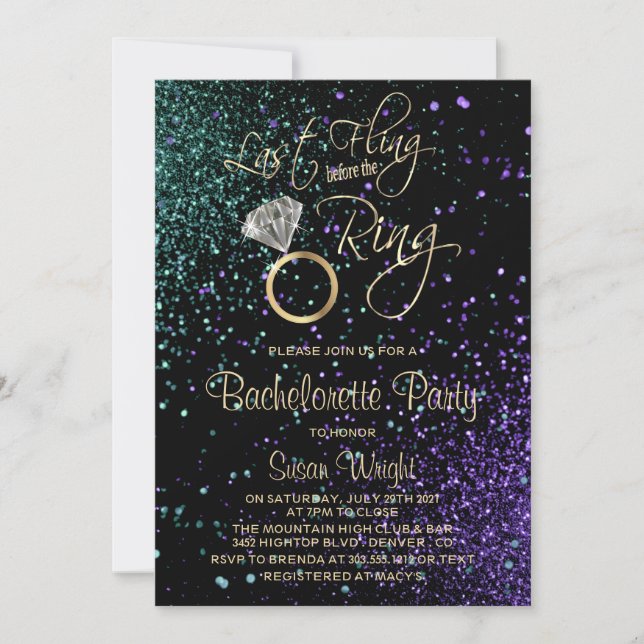 Invitation Dernière Fling Bachelorette Party en Turquoise & v (Devant)