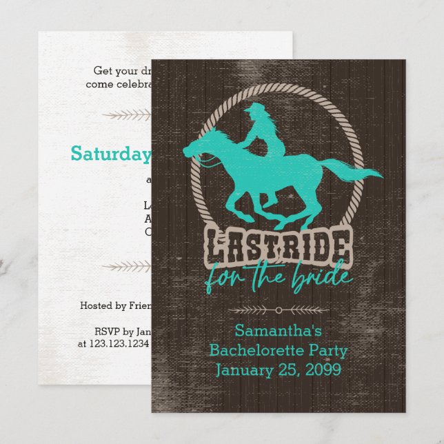 Invitation Dernière Marche Turquoise Lumineuse Pour L'Invitat (Devant / Derrière)