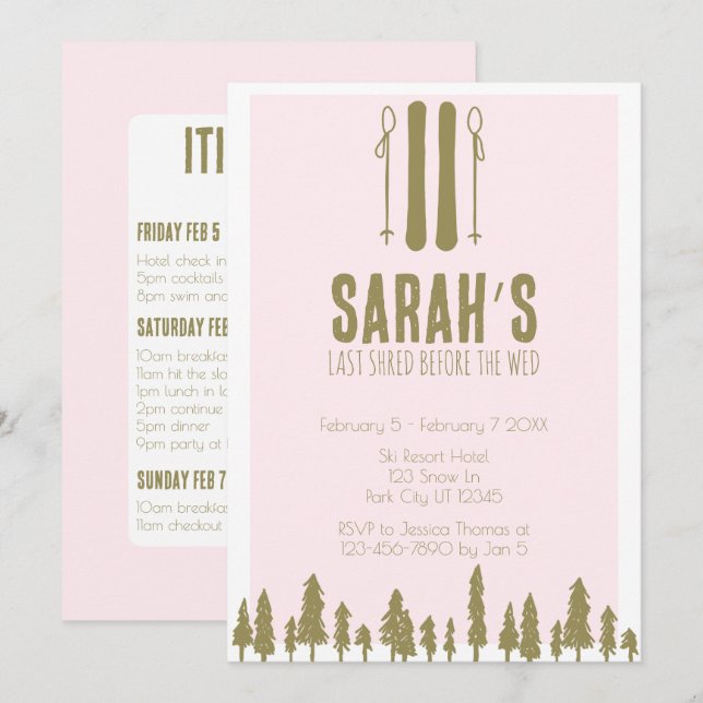 Invitation Dernière partie de ski de fond d'hiver Bachelorett (Devant / Derrière)