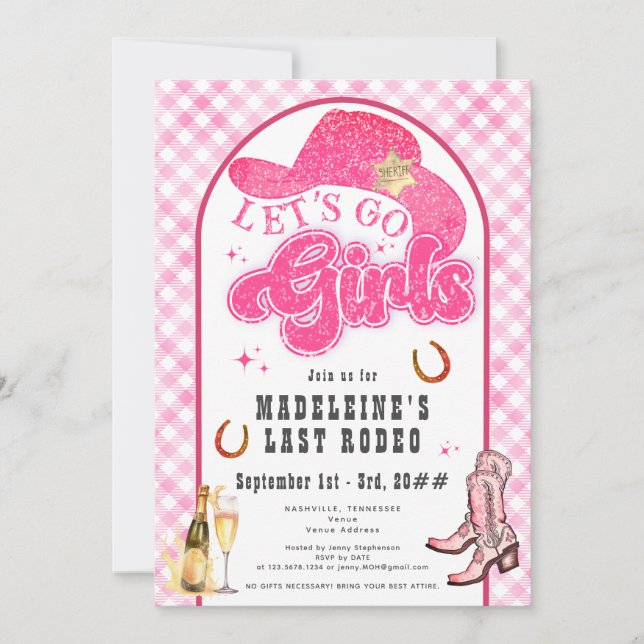 Invitation Dernière Rodeo Rose Go Girls Bachelorette Itinérai (Devant)