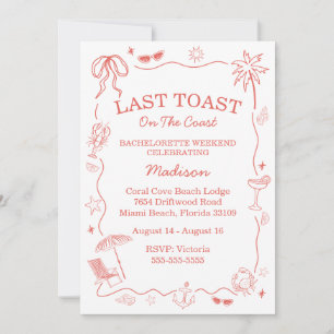 Invitation Dernière Toast Fantaisiste sur la Côte de Corail
