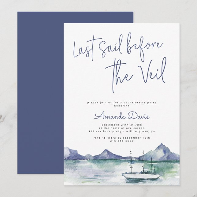 Invitation Dernière voile avant voile Nautique moderne Bachel (Devant / Derrière)