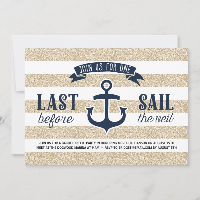 Invitation Dernière voile| Bachelorette Nautique (Devant)
