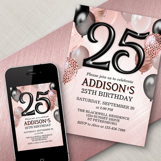 Invitation des 25e Anniversaires Roses Ballons d'o (Créateur téléchargé)