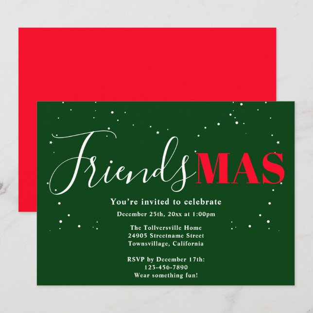 Invitation des amis Green Red Christmas (Devant / Derrière)