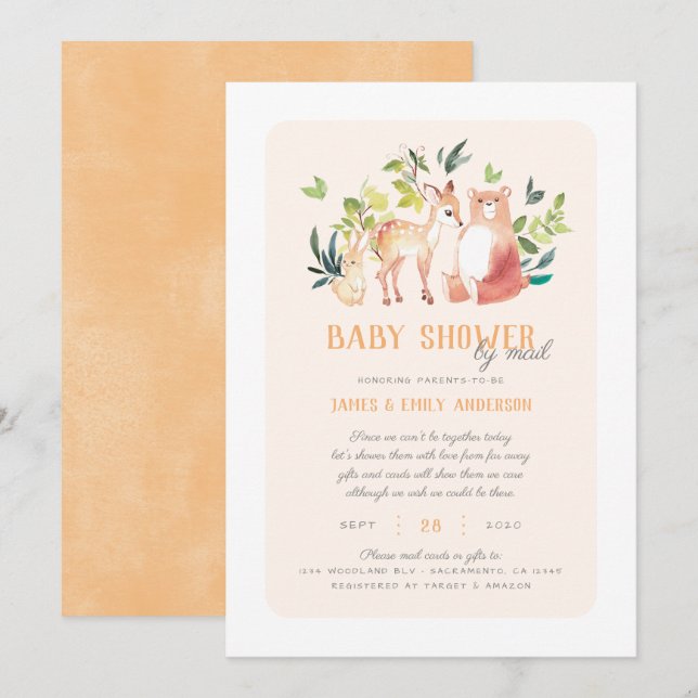 Invitation Des animaux de bois de verdure mignons Baby shower (Devant / Derrière)