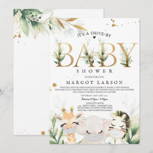 Invitation Des animaux verts Gold Safari conduisent par Baby