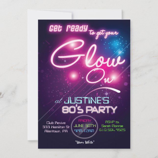 Invitation des années '80 80s de partie de lueur (Devant)