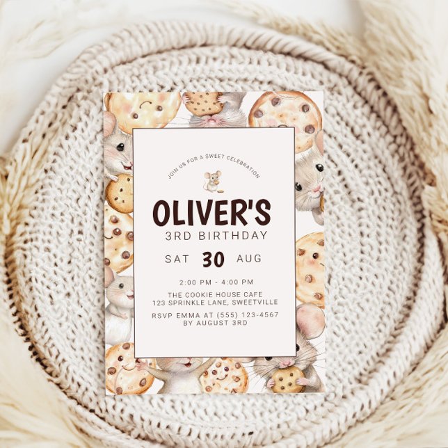Invitation des Anniversaires de enfants de cookies (Sweet Cookie Mouse Theme Kid Birthday Invitation)
