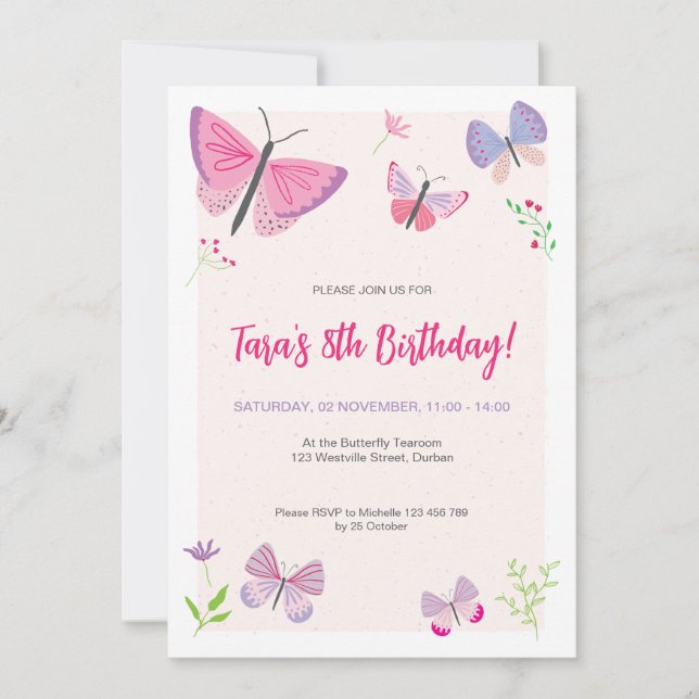 Invitation des Anniversaires de enfants papillons  (Devant)