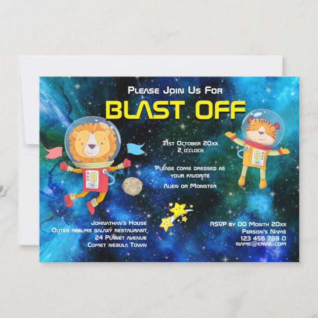 Invitation Des astronautes d'animaux spatiaux propulsent des  (Devant)
