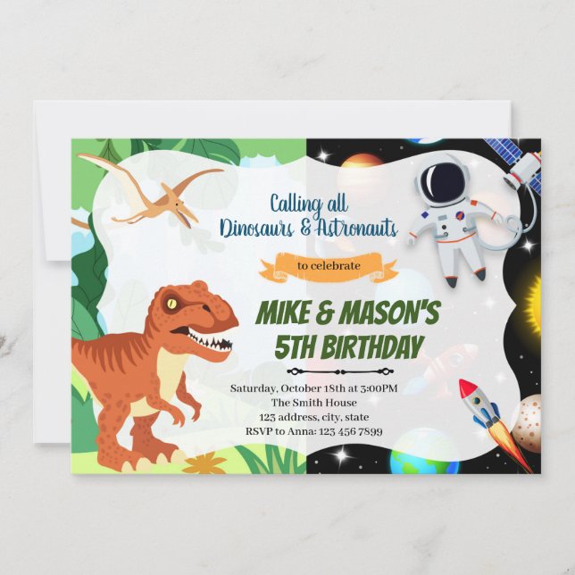 Invitation Des astronautes de Dinosaur lancent une fusée (Devant)
