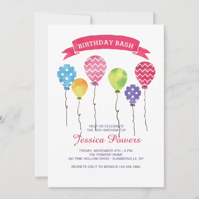 Invitation des ballons d'anniversaire (Devant)