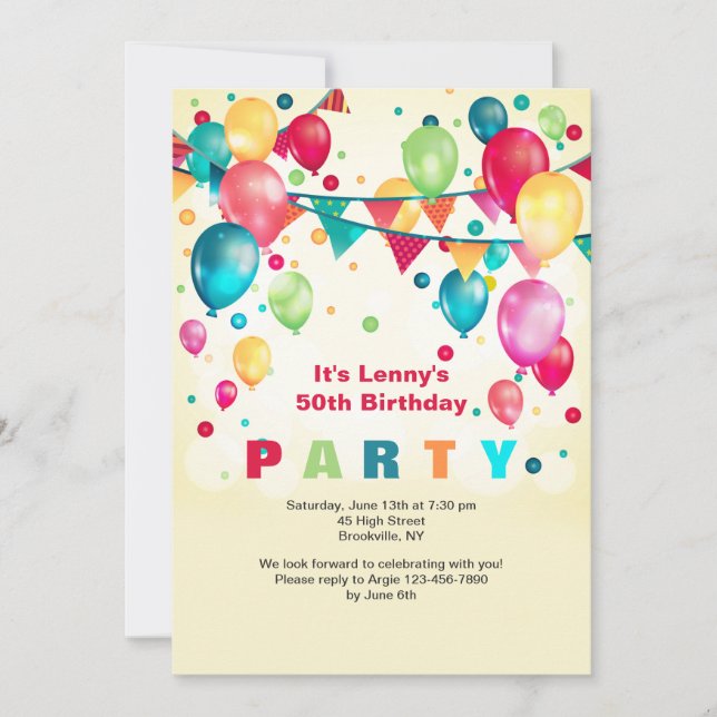 Invitation des ballons de fête (Devant)