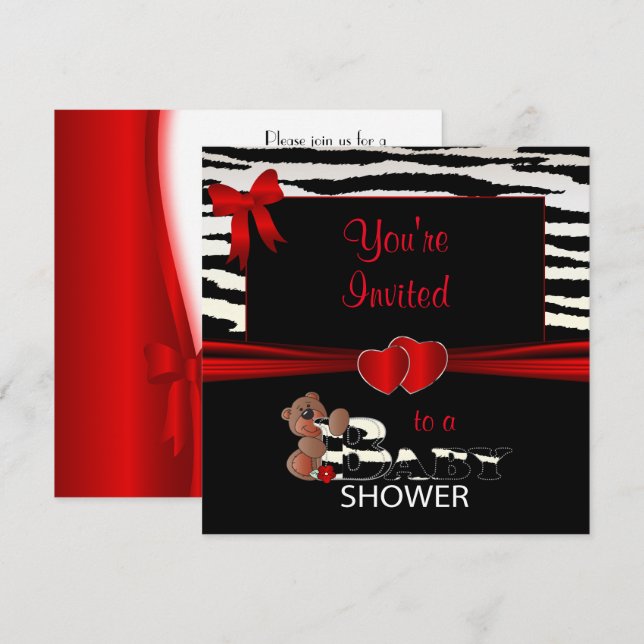 Invitation Des bandes rouges et zébrées pour un Baby shower (Devant / Derrière)