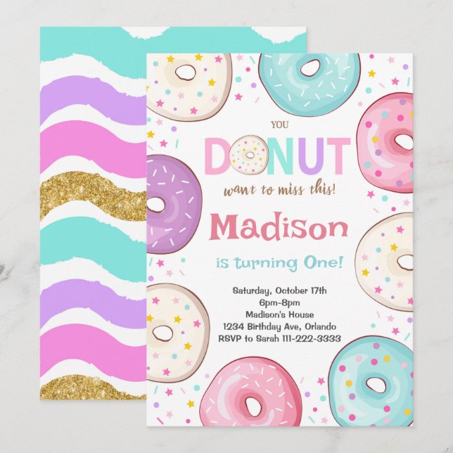 Invitation Des beignets colorés Saupoudrent l'Anniversaire de (Devant / Derrière)