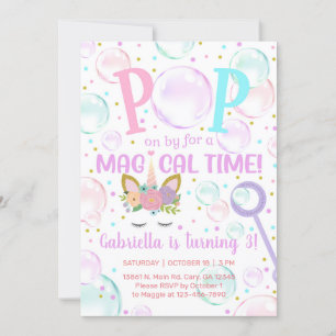 Invitation Des bulles éclatent par une licorne fille invitati