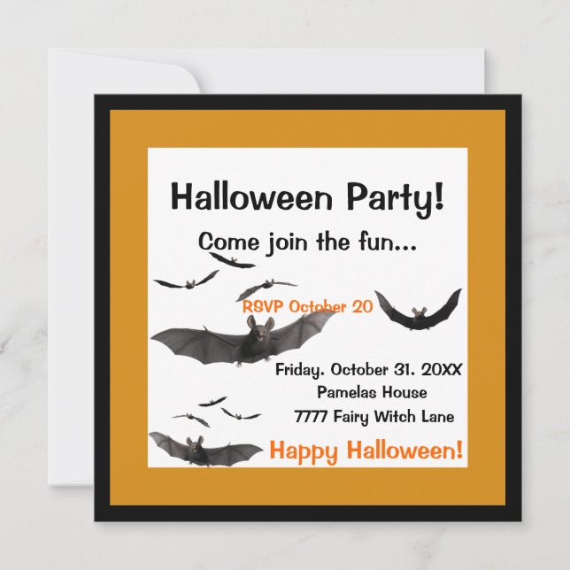 Invitation des chauves-souris d'Halloween (Devant)