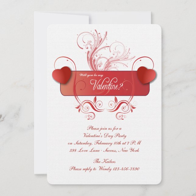Invitation des Coeurs de Saint-Valentin (Devant)