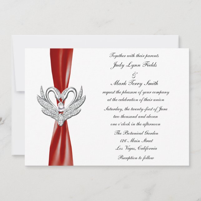 Invitation des cygnes en argent du ruban rouge (Devant)